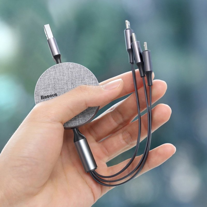 Cablu De Date 3in1, Type C, Lightning, Micro USB Baseus Fabric - Rosu CAMLT-BY09