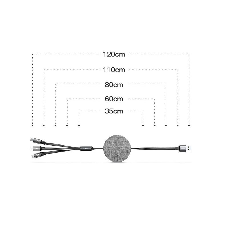 Cablu De Date 3in1, Type C, Lightning, Micro USB Baseus Fabric - Rosu CAMLT-BY09