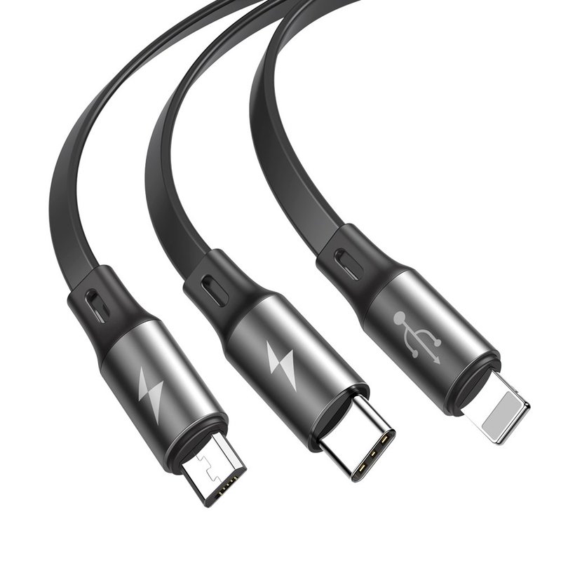 Cablu De Date 3in1, Type C, Lightning, Micro USB Baseus Fabric - Gri CAMLT-BYG1