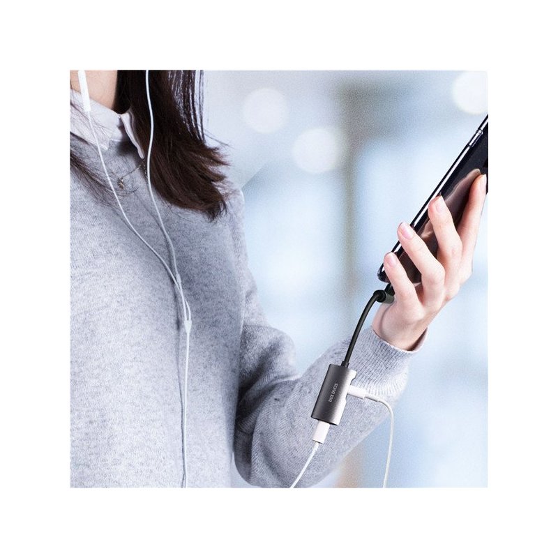 Adaptor Lightning Iphone 2in1 Casti Si Incarcator , Dux Ducis K3 - Negru