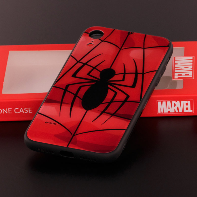 Husa iPhone XR Premium Glass Cu Licenta Marvel - Spider Web