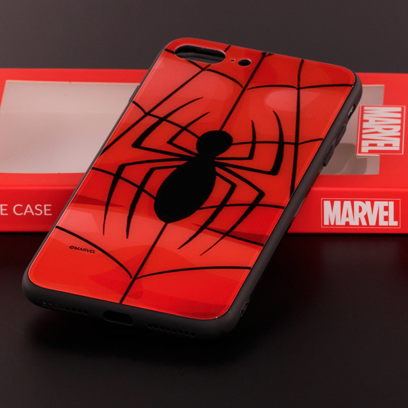 Husa iPhone 7 Plus Premium Glass Cu Licenta Marvel - Spider Web