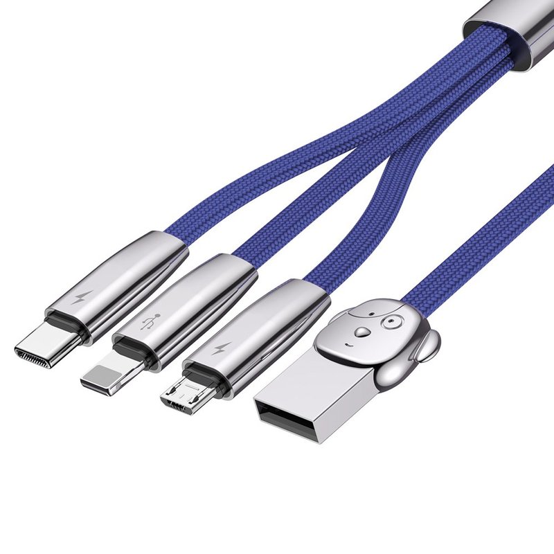 Cablu de date 1.2M 3in1 Baseus Rapid USB-C, Lightning, Micro-USB - Albastru CAMLT-FW03 Cute 