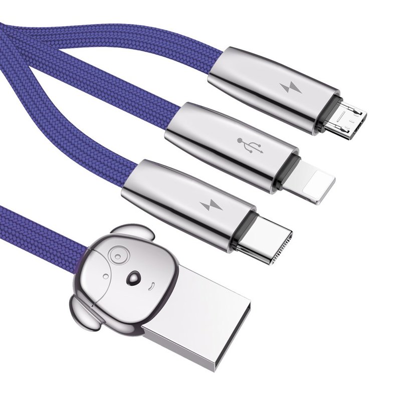 Cablu de date 1.2M 3in1 Baseus Rapid USB-C, Lightning, Micro-USB - Albastru CAMLT-FW03 Cute 