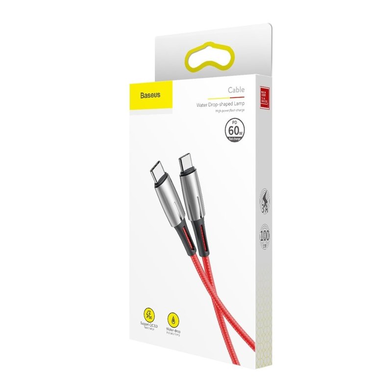 Cablu De Date Type C - Type C Baseus Water Drop Lamp PD2.0, 3A, 1M Fast Charge - Red CATSD-J09