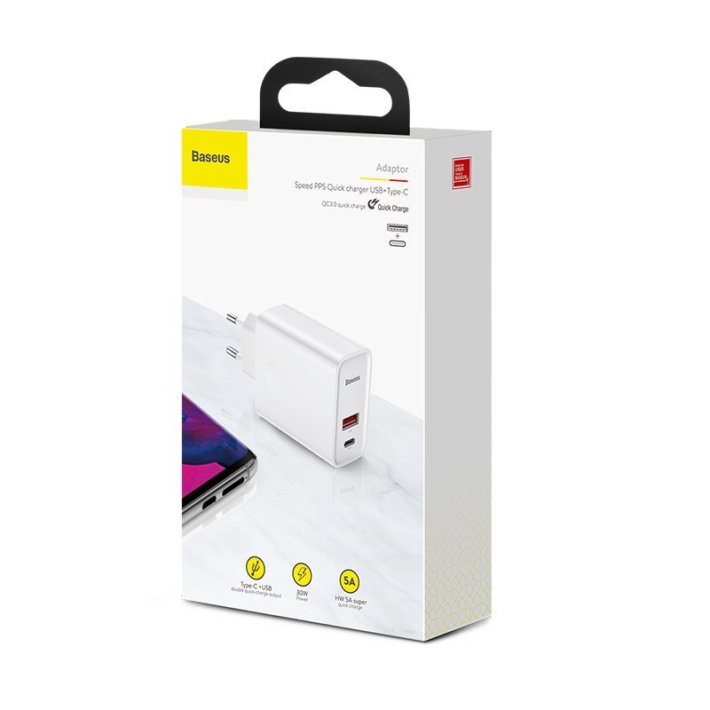 Incarcator Priza Baseus Speed PPS USB / Type-C Quick Charge 3.0, 30W 4.5A - Alb CCFS-C02