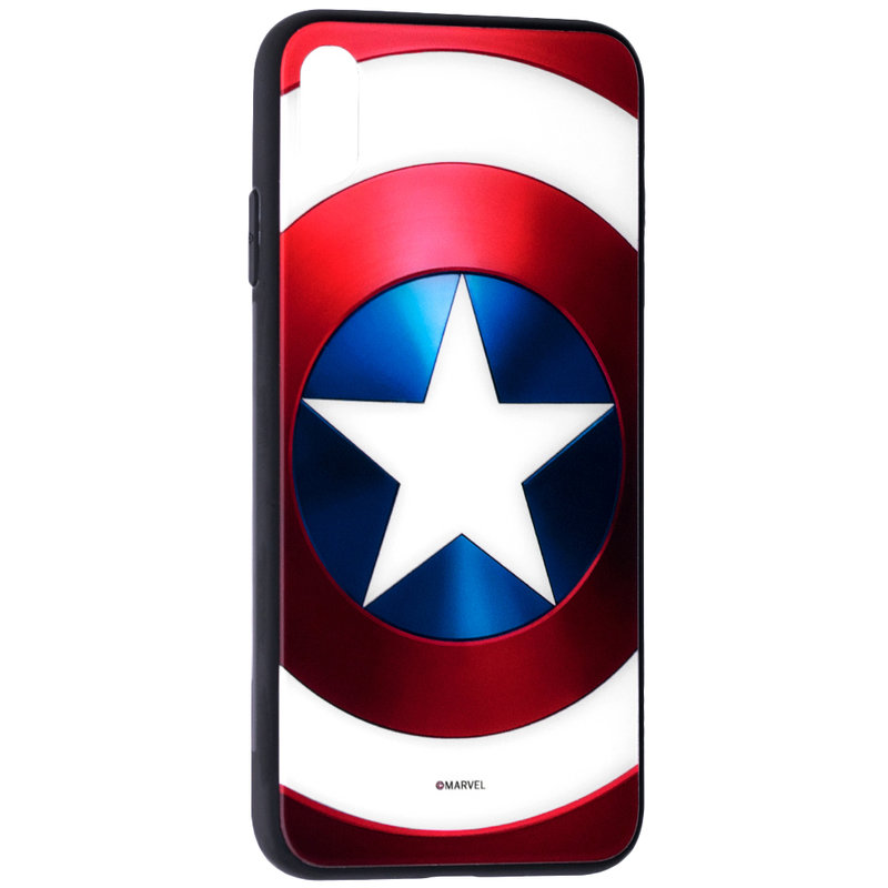 Husa iPhone XS Max Premium Glass Cu Licenta Marvel - Captain America Shield