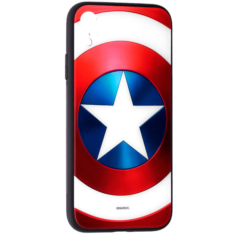 Husa iPhone XR Premium Glass Cu Licenta Marvel - Captain America Shield