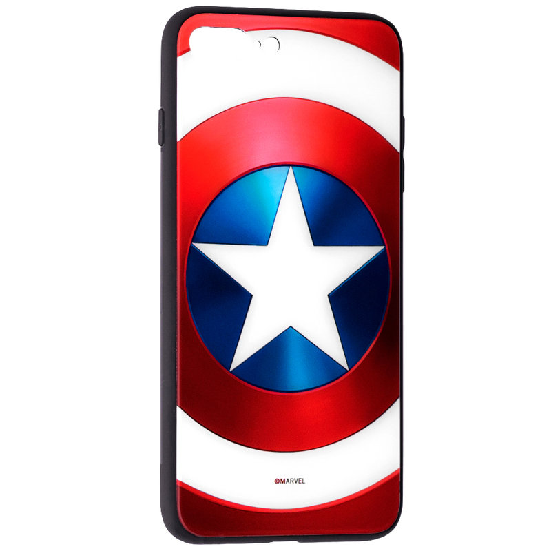 Husa iPhone 8 Plus Premium Glass Cu Licenta Marvel - Captain America Shield
