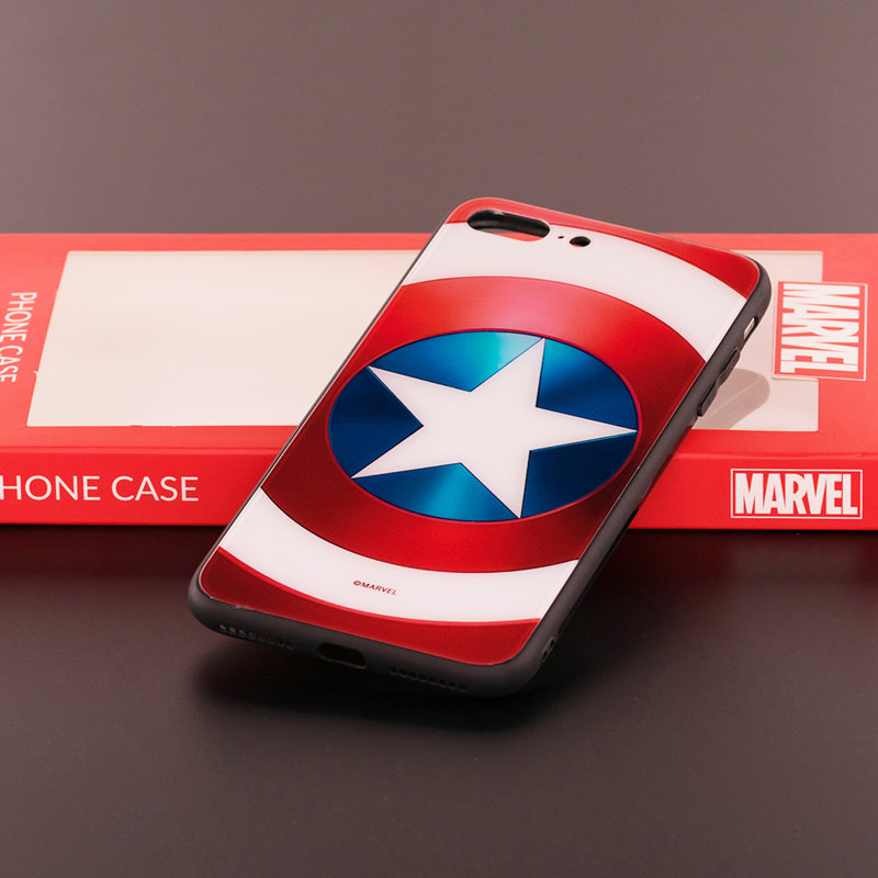 Husa iPhone 8 Plus Premium Glass Cu Licenta Marvel - Captain America Shield