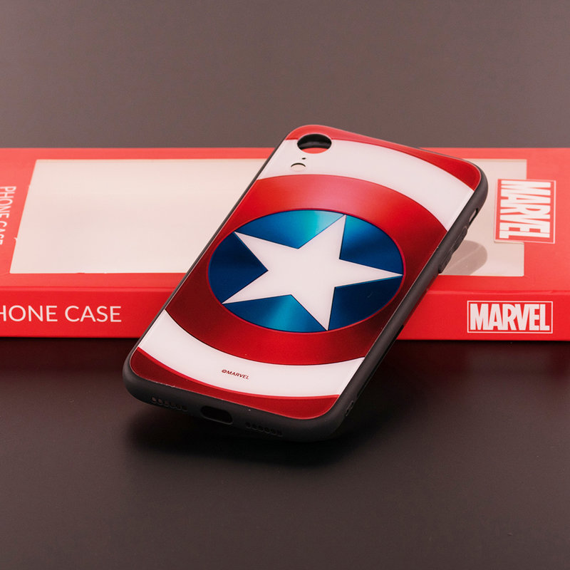 Husa iPhone XR Premium Glass Cu Licenta Marvel - Captain America Shield