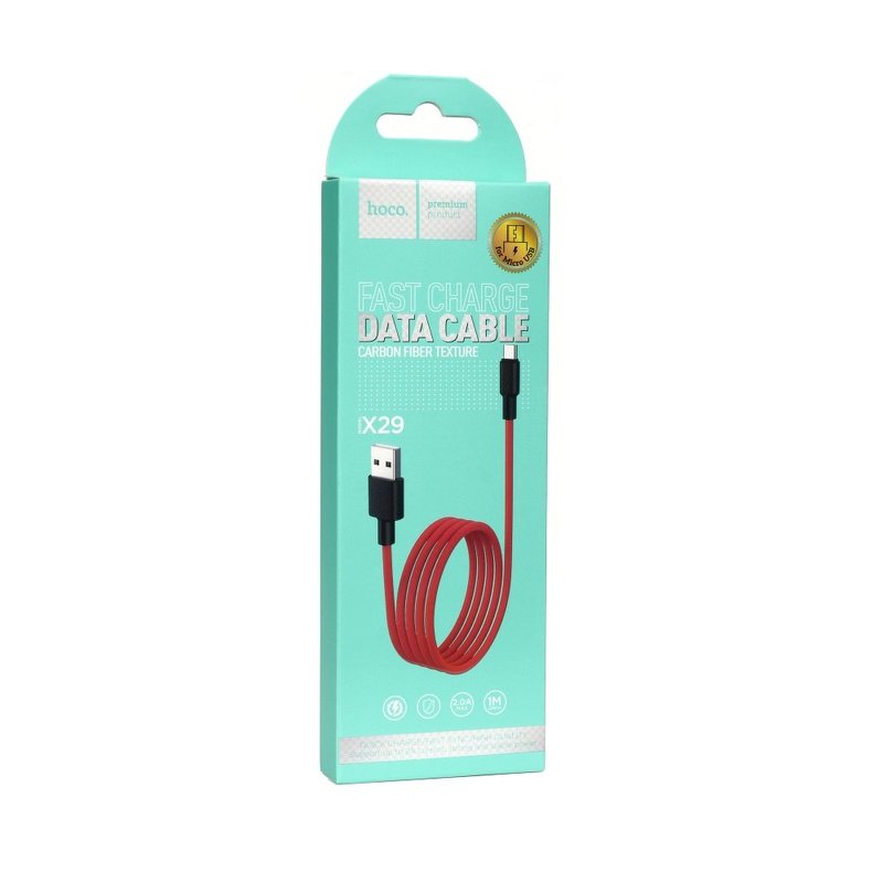 Cablu de date Hoco X29, USB la Micro-USB, incarcare rapida, 2A, 1m, rosu