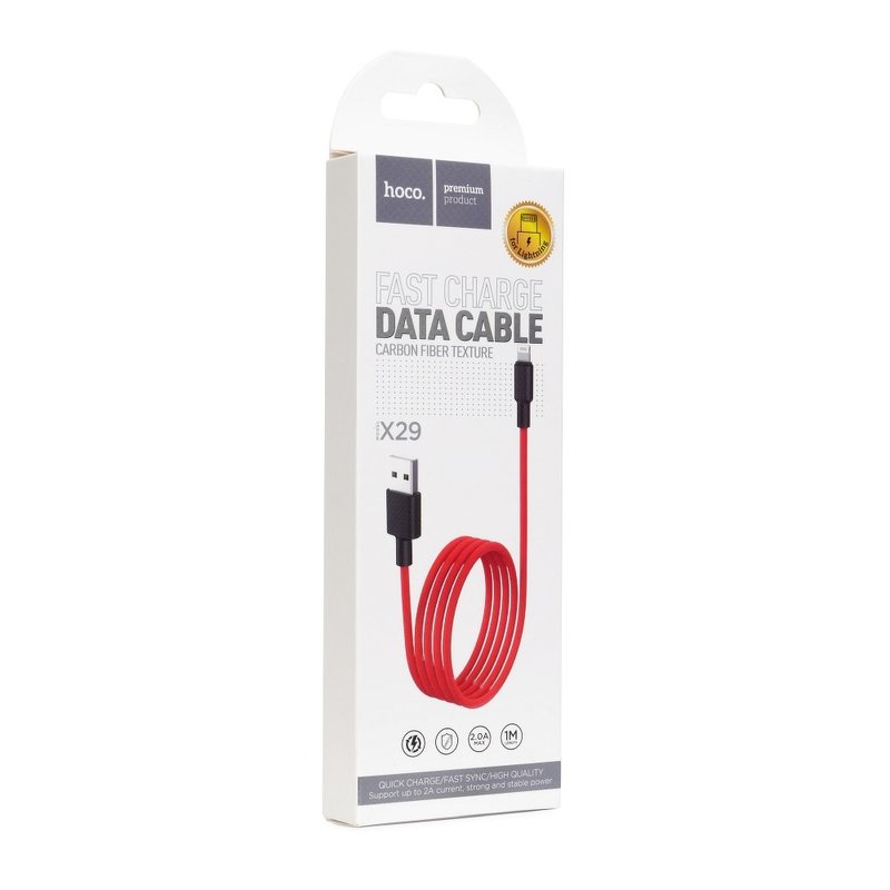 Cablu de date Hoco X29, USB la Lightning, incarcare rapida, 2A, 1m, rosu