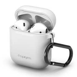 Husa Pentru Apple Airpods Din Silicon Spigen Cu Holder Metalic De Prindere - White