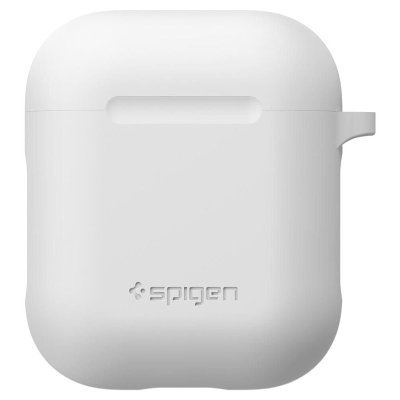 Husa Pentru Apple Airpods Din Silicon Spigen Cu Holder Metalic De Prindere - White