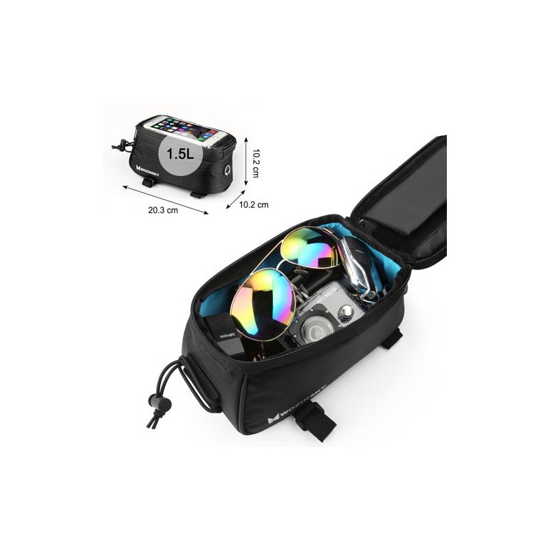 Geanta Ghidon Bicicleta Wozinsky Impermeabila Cu Buzunar Frontal Transparent - WBB2BK - Negru