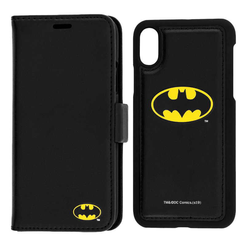 Husa Flip iPhone X, iPhone 10 cu licenta DC Comics - Yellow Batman Mark