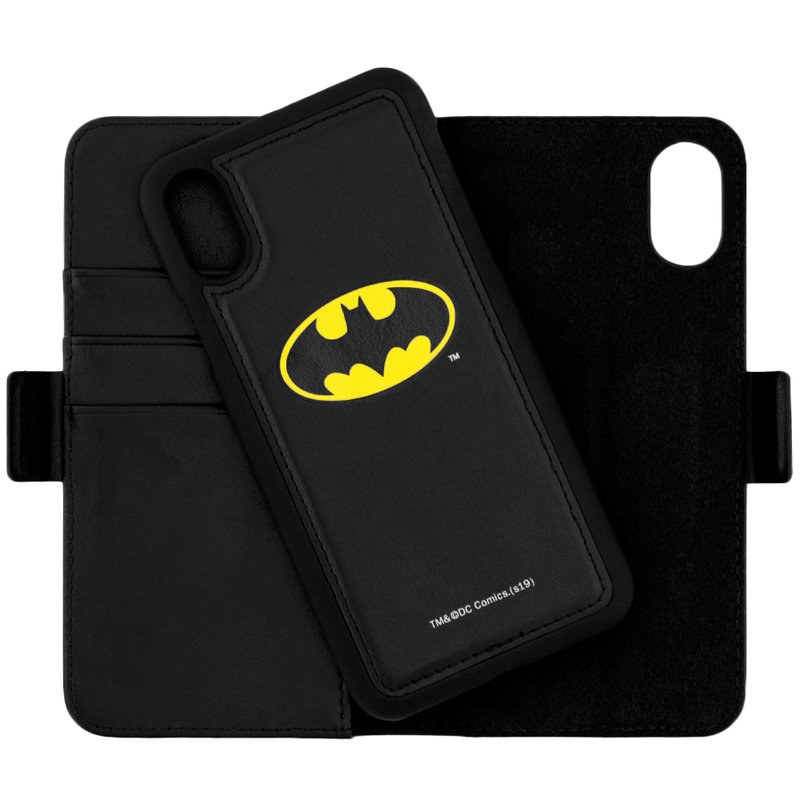 Husa Flip iPhone XS cu licenta DC Comics - Yellow Batman Mark