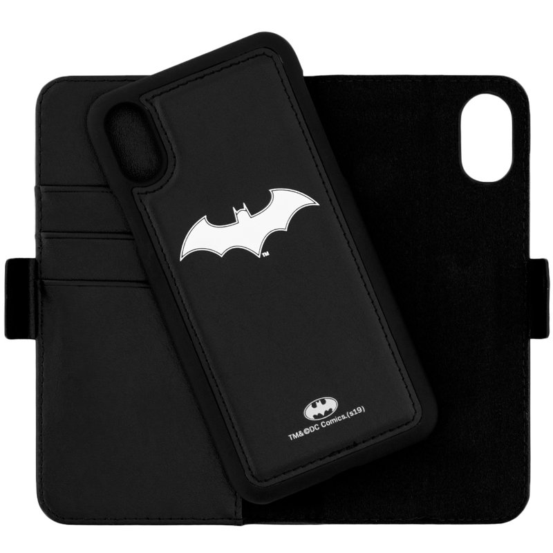 Husa Flip iPhone XS cu licenta DC Comics - White Batman Mark