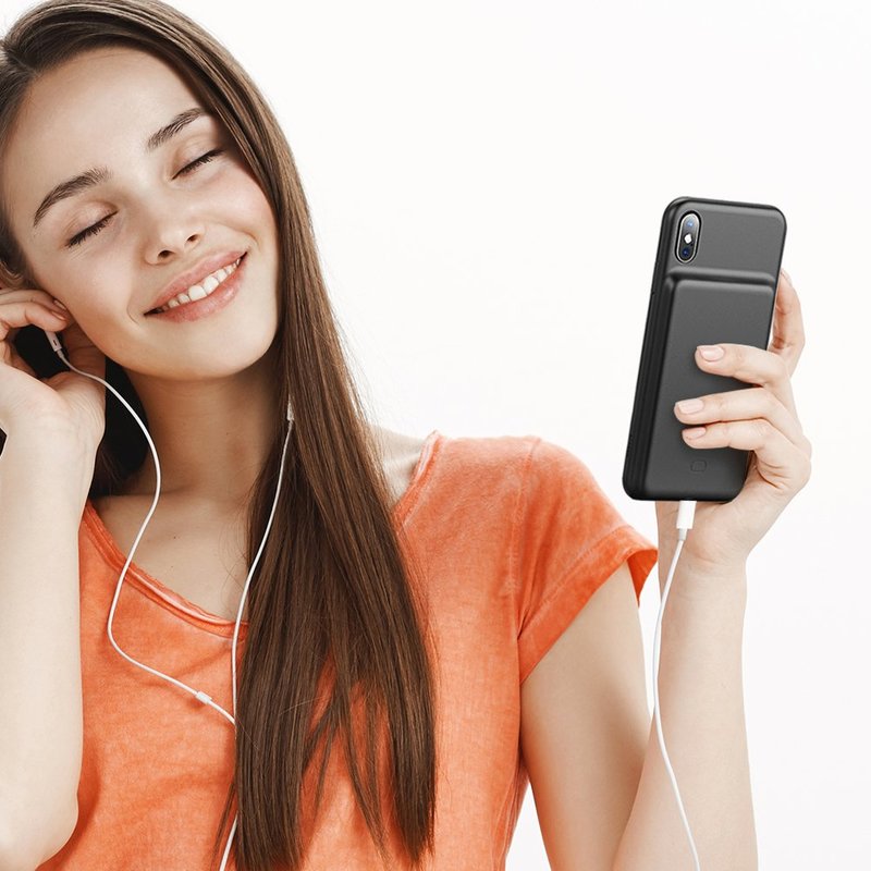 Husa Cu Baterie iPhone XS Max 4200 mAh Baseus Liquid Silicone Backpack - Negru