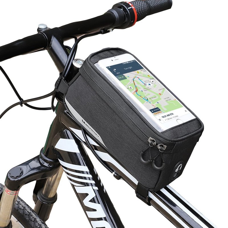 Geanta Cadru Bicicleta 1L Buzunar Telefon Transparent  - Negru WBB6BK