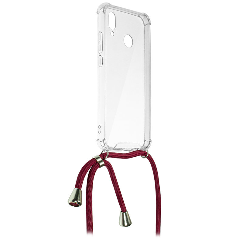Husa Huawei P20 Lite Cord Case Silicon Transparent cu Snur Rosu