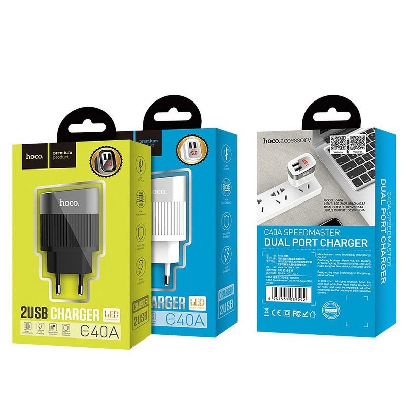 Incarcator Priza Hoco C40A, Dual USB, 2.4A – Alb