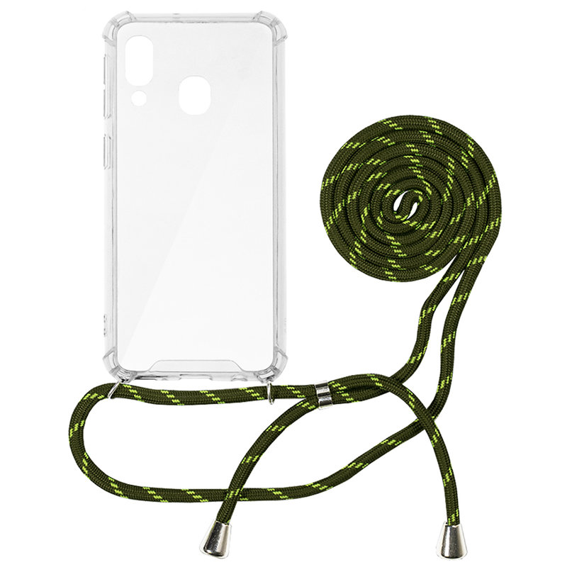 Husa Samsung Galaxy A40 Cord Case Silicon Transparent cu Snur Verde