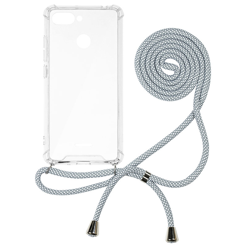 Husa Xiaomi Redmi 6 Cord Case Silicon Transparent cu Snur Alb