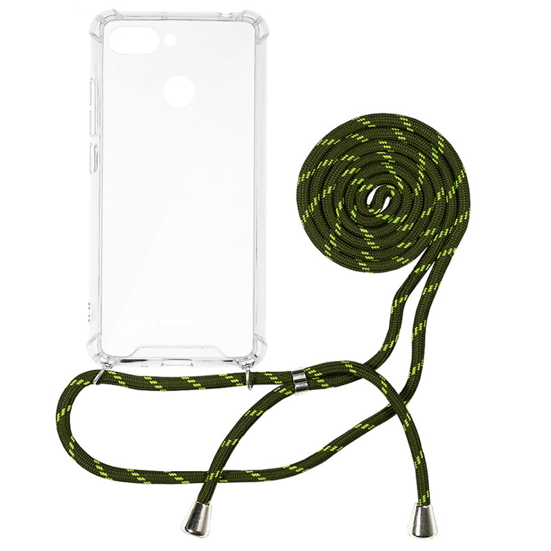 Husa Xiaomi Redmi 6 Cord Case Silicon Transparent cu Snur Verde