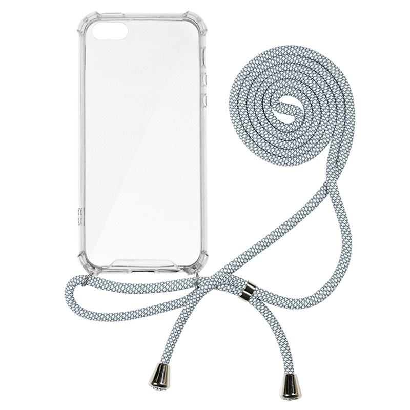 Husa iPhone 5 / 5s / SE Cord Case Silicon Transparent cu Snur Alb