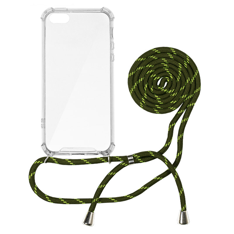 Husa iPhone 5 / 5s / SE Cord Case Silicon Transparent cu Snur Verde