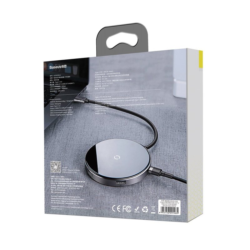 Incarcator Wireless / Docking Station HUB, Baseus 6in1, Cu Port HDMI 4K - Negru WXJMY-A0G