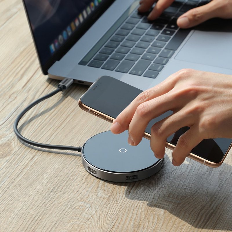 Incarcator Wireless / Docking Station HUB, Baseus 6in1, Cu Port HDMI 4K - Negru WXJMY-A0G