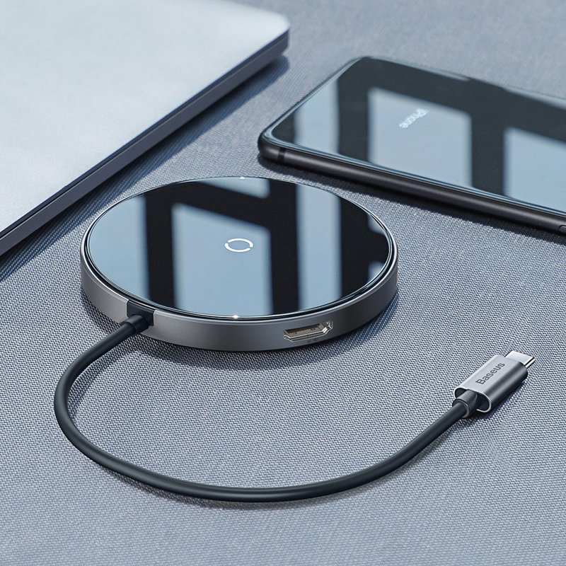 Incarcator Wireless / Docking Station HUB, Baseus 6in1, Cu Port HDMI 4K - Negru WXJMY-A0G