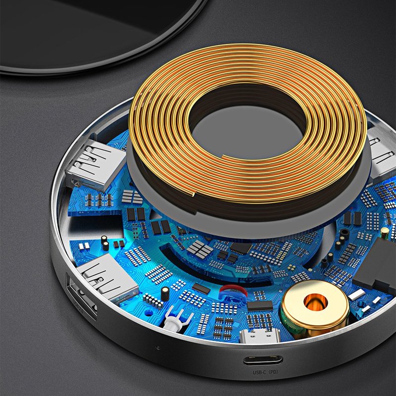 Incarcator Wireless / Docking Station HUB, Baseus 6in1, Cu Port HDMI 4K - Negru WXJMY-A0G