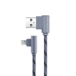 Cablu de date Awei CL-91Lightning, unghi conector de 90° - Gri