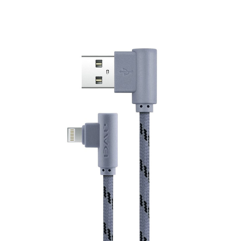Cablu de date Awei CL-91Lightning, unghi conector de 90° - Gri