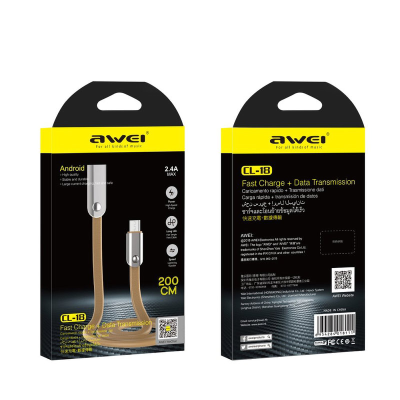 Cablu de date Awei CL-18 Micro-USB Fast Charge 3.0, 2M – Maro