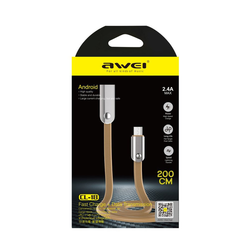Cablu de date Awei CL-18 Micro-USB Fast Charge 3.0, 2M – Maro