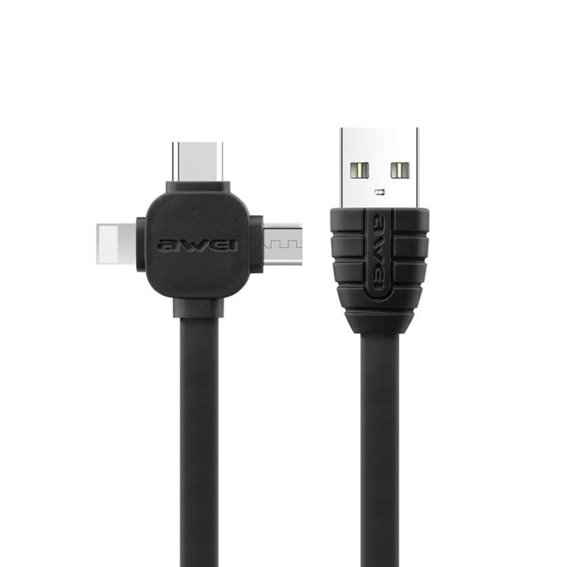 Cablu de date 3in1 Remax Awei CL-82 Micro-USB, Lightning, Type-C – Negru
