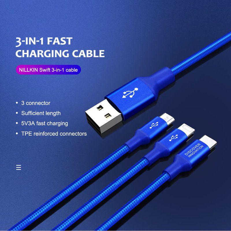 Cablu Nillkin Lighting/Micro-USB/Type-C 3 in 1 - Blue