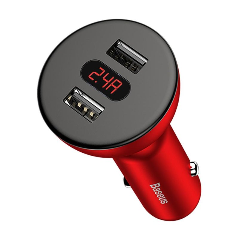 Incarcator Auto Baseus 360° Rotation 2xUSB 4.8A Digital Display - CCALL-YT09 - Rosu