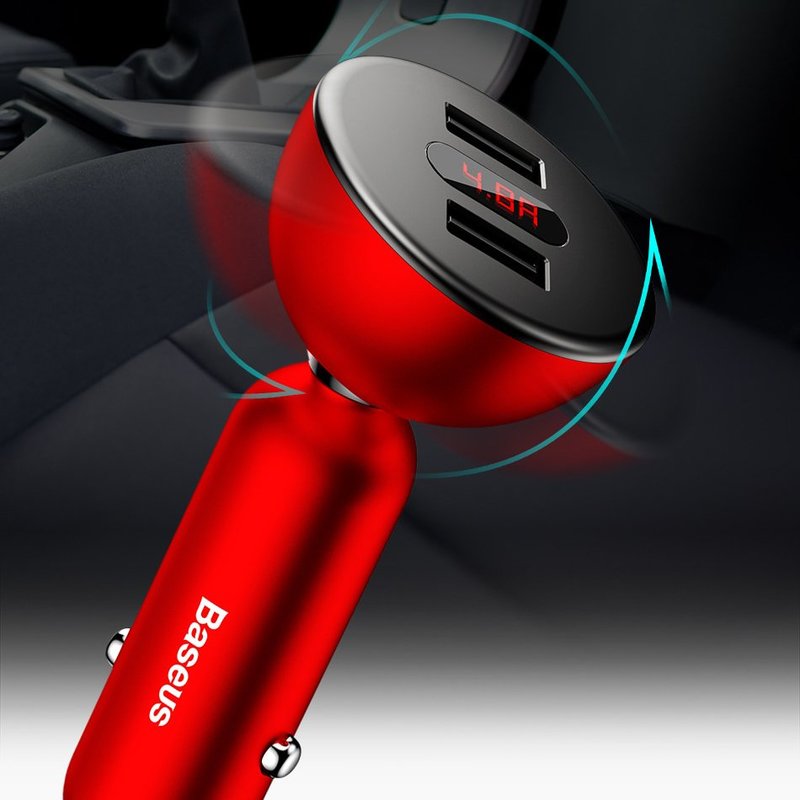 Incarcator Auto Baseus 360° Rotation 2xUSB 4.8A Digital Display - CCALL-YT09 - Rosu
