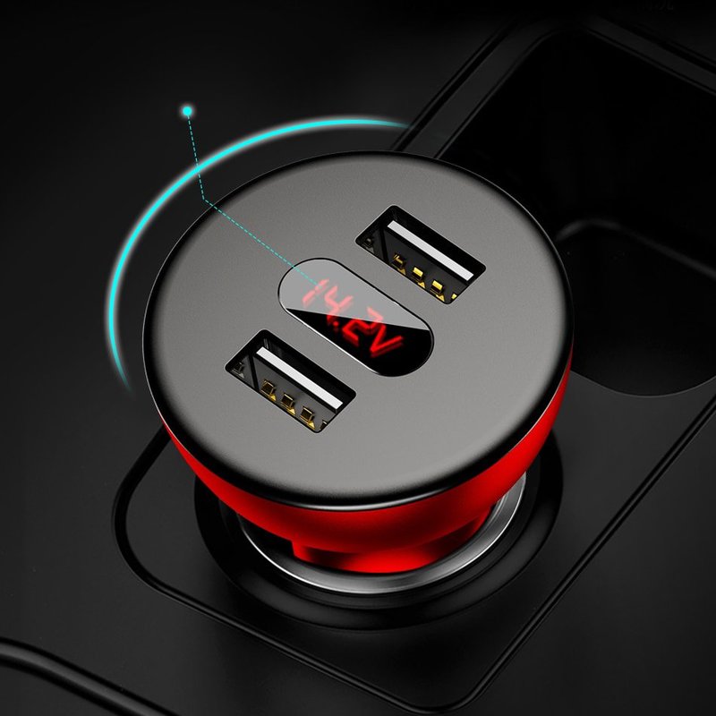 Incarcator Auto Baseus 360° Rotation 2xUSB 4.8A Digital Display - CCALL-YT09 - Rosu