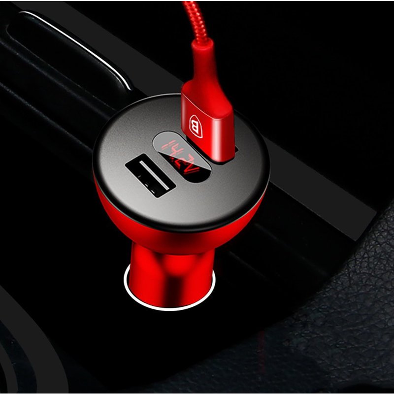 Incarcator Auto Baseus 360° Rotation 2xUSB 4.8A Digital Display - CCALL-YT09 - Rosu