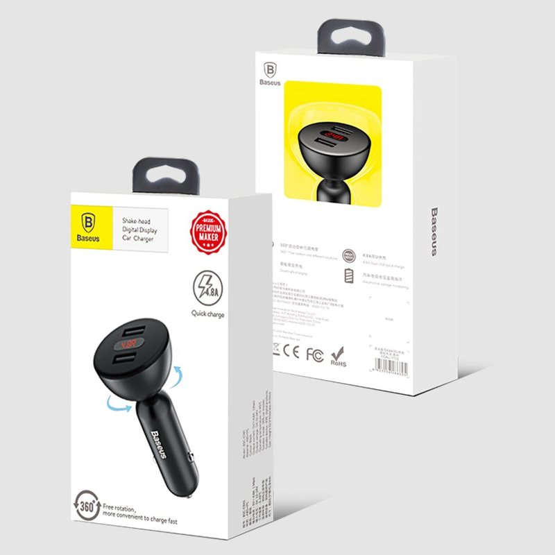 Incarcator Auto Baseus 360° Rotation 2xUSB 4.8A Digital Display - CCALL-YT09 - Rosu