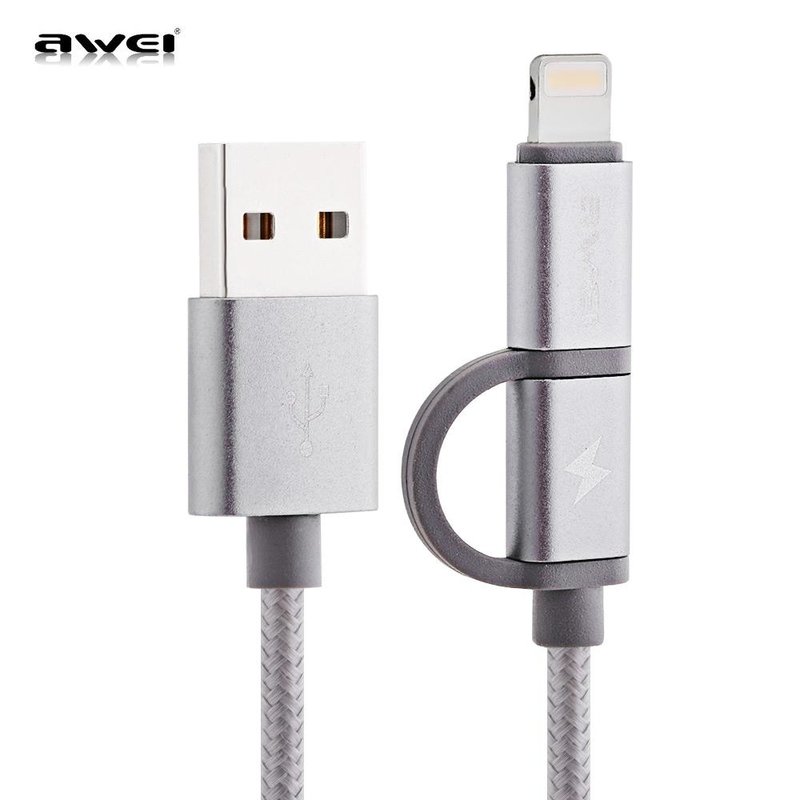 Cablu de date AWEI CL-930 2 in 1 Lightning /Micro USB - Gri