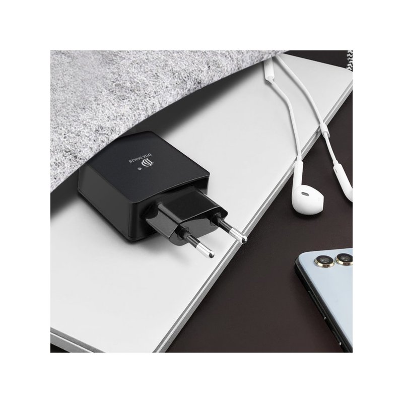 Incarcator Priza Dux Ducis C30 Doua Porturi, USB, Type-C PD 3.0 - Black