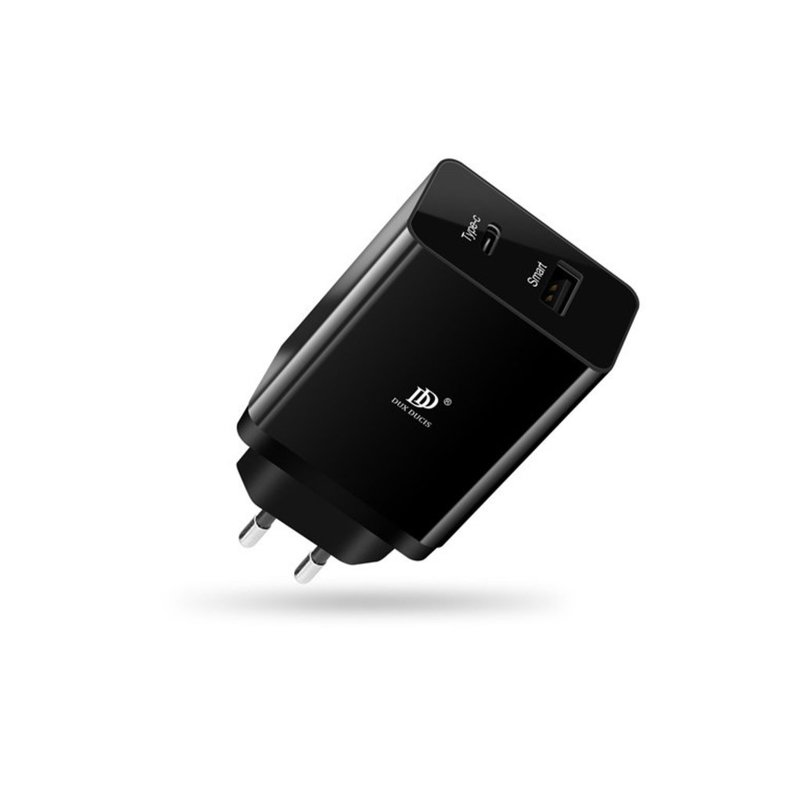Incarcator Priza Dux Ducis C30 Doua Porturi, USB, Type-C PD 3.0 - Black